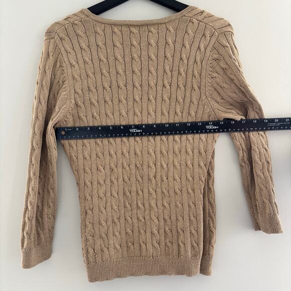Ann Taylor Cable Knit Silk Blend Wrap V Neck Sweater in Metallic Gold Size M - Picture 6 of 7